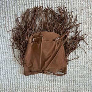 Fringe Suede Tan Backpack
